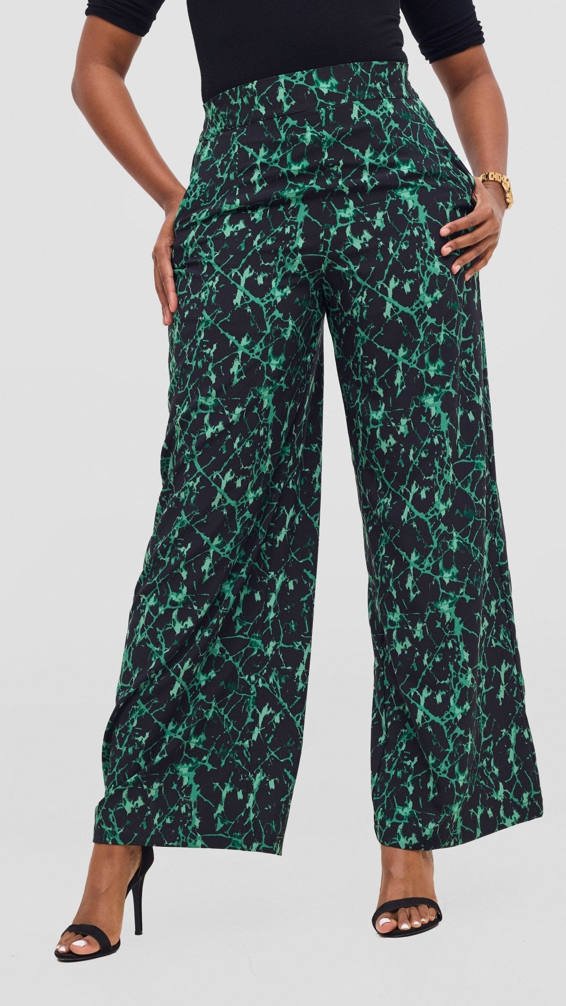 Vivo Maisha Top & Pant Set - Black/ Green Print - Shopzetu