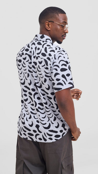 Shiv & Shikie X Safari Printed Short Sleeve Shirt - Grey / Black Ezi Print - Shopzetu