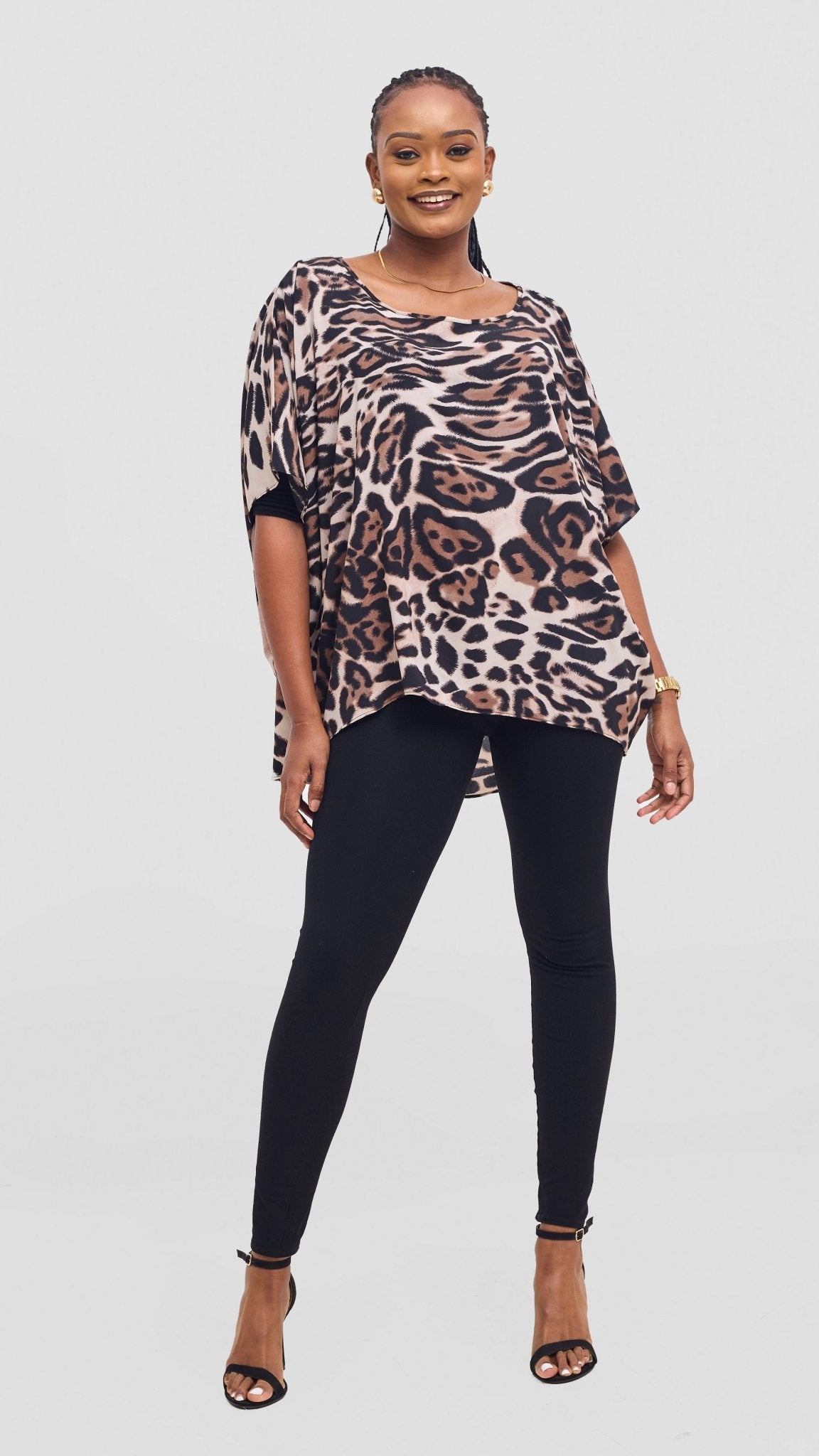 Vivo Maisha Top & Pant Set - Light Taupe / Black Print - Shopzetu