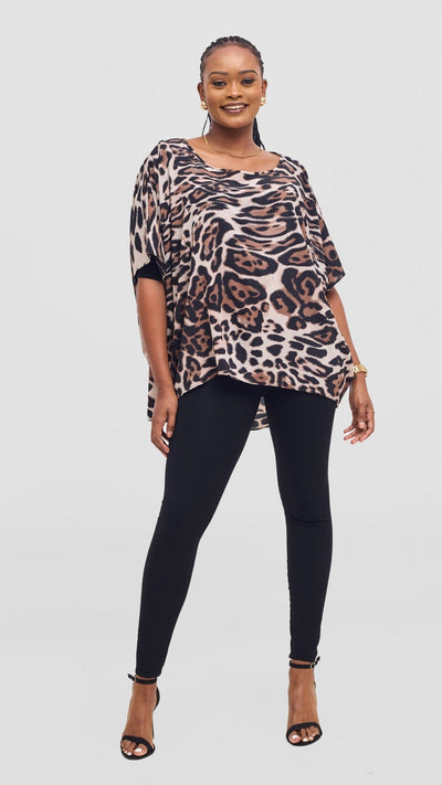 Vivo Maisha Top & Pant Set - Light Taupe / Black Print - Shopzetu