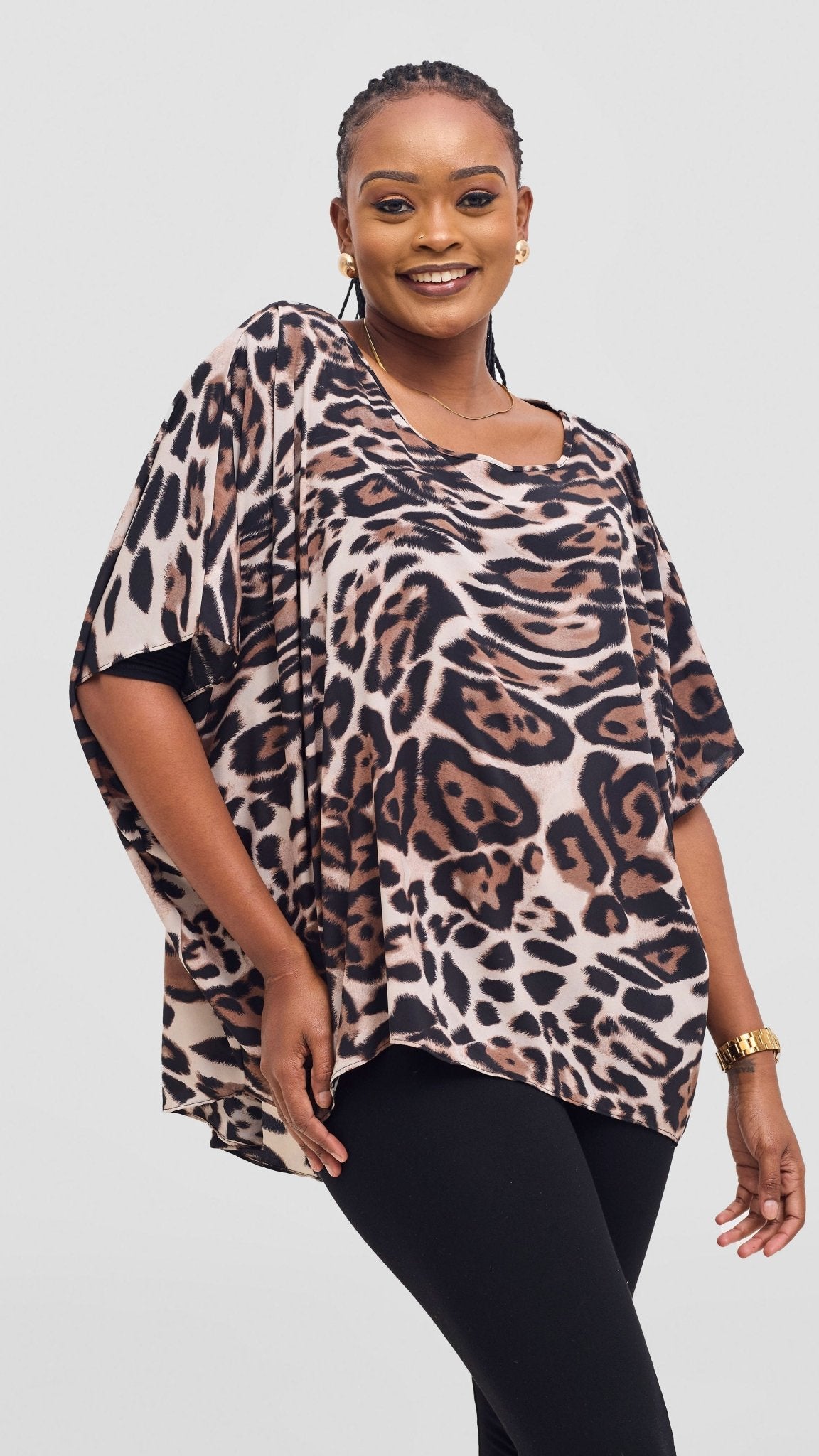 Vivo Maisha Top & Pant Set - Light Taupe / Black Print - Shopzetu