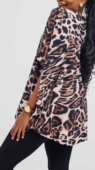 Vivo Maisha Top & Pant Set - Light Taupe / Black Print - Shopzetu