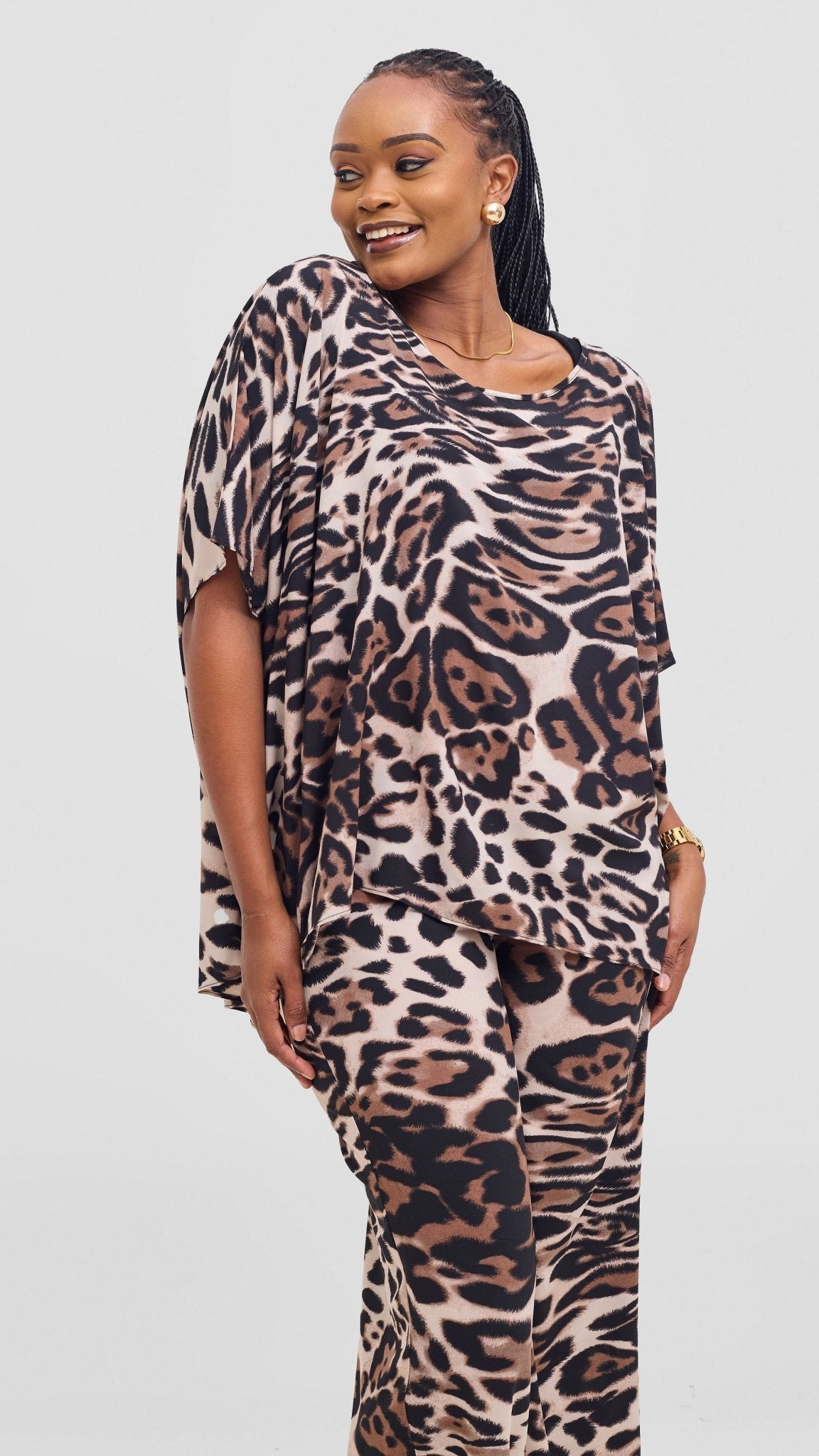 Vivo Maisha Top & Pant Set - Light Taupe / Black Print - Shopzetu
