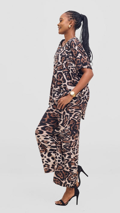 Vivo Maisha Top & Pant Set - Light Taupe / Black Print - Shopzetu