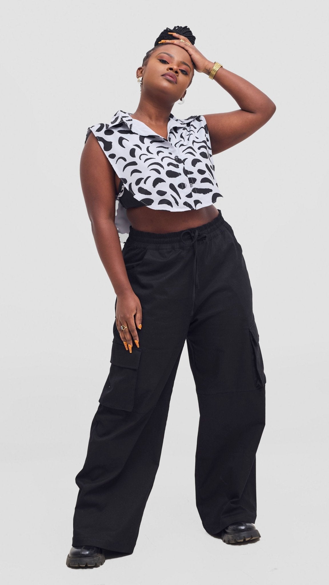 Shiv & Shikie X Safari Faux Collar Printed Shirt - Grey/Black Ezi Print - Shopzetu