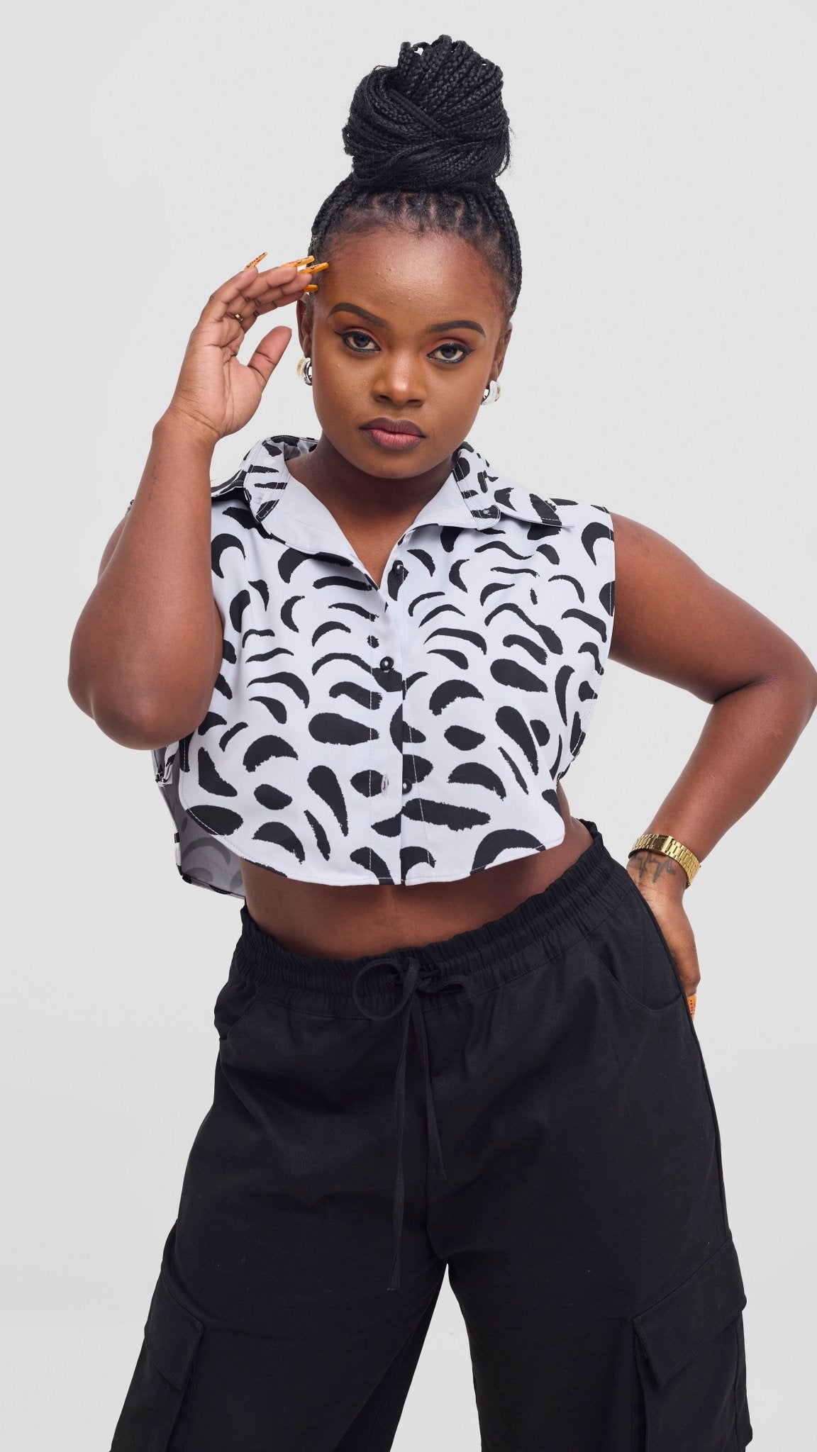 Shiv & Shikie X Safari Faux Collar Printed Shirt - Grey/Black Ezi Print - Shopzetu