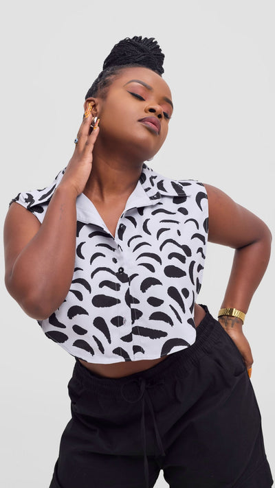 Shiv & Shikie X Safari Faux Collar Printed Shirt - Grey/Black Ezi Print - Shopzetu