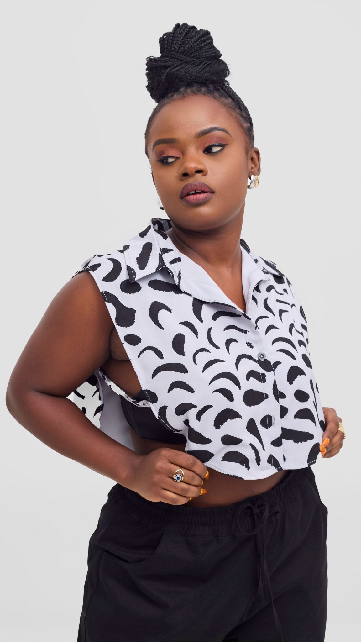 Shiv & Shikie X Safari Faux Collar Printed Shirt - Grey/Black Ezi Print - Shopzetu