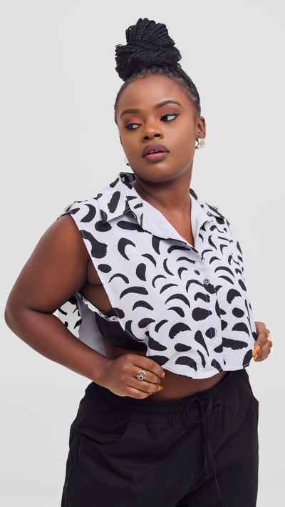 Shiv & Shikie X Safari Faux Collar Printed Shirt - Grey/Black Ezi Print - Shopzetu