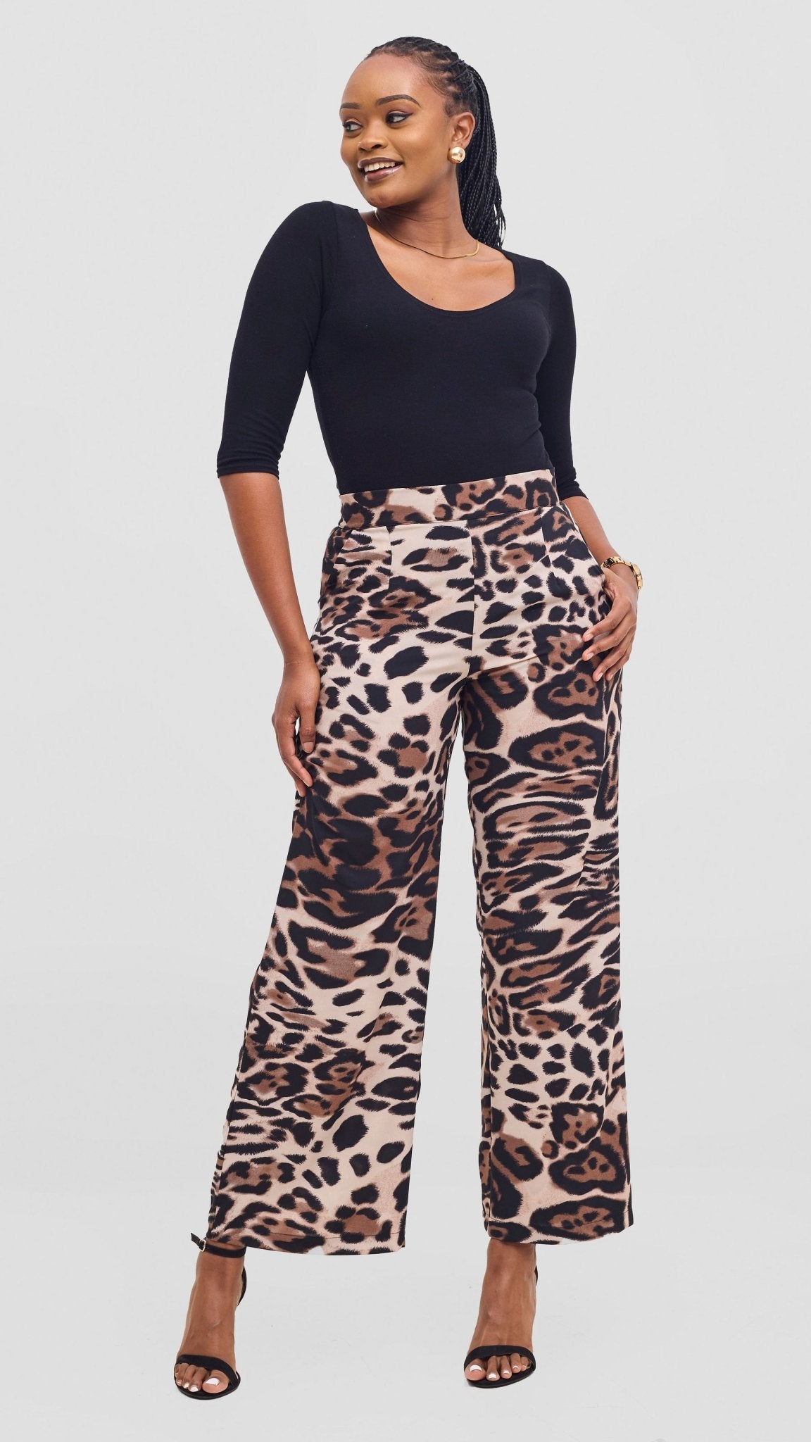 Vivo Maisha Top & Pant Set - Light Taupe / Black Print - Shopzetu