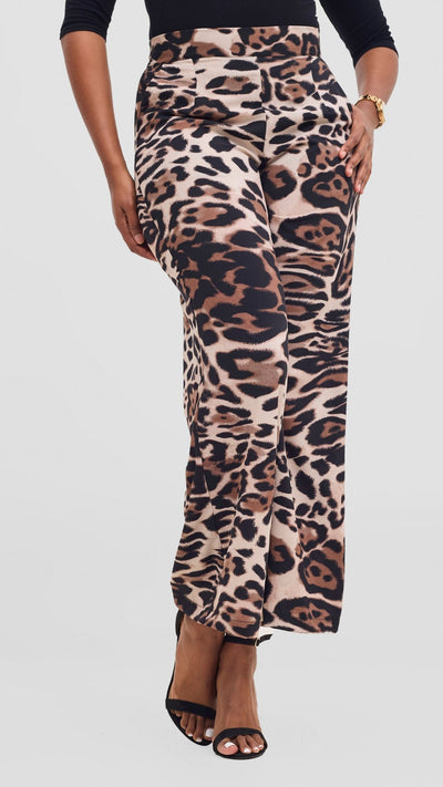Vivo Maisha Top & Pant Set - Light Taupe / Black Print - Shopzetu