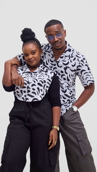 Shiv & Shikie X Safari Faux Collar Printed Shirt - Grey/Black Ezi Print - Shopzetu