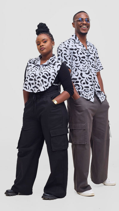 Shiv & Shikie X Safari Faux Collar Printed Shirt - Grey/Black Ezi Print - Shopzetu