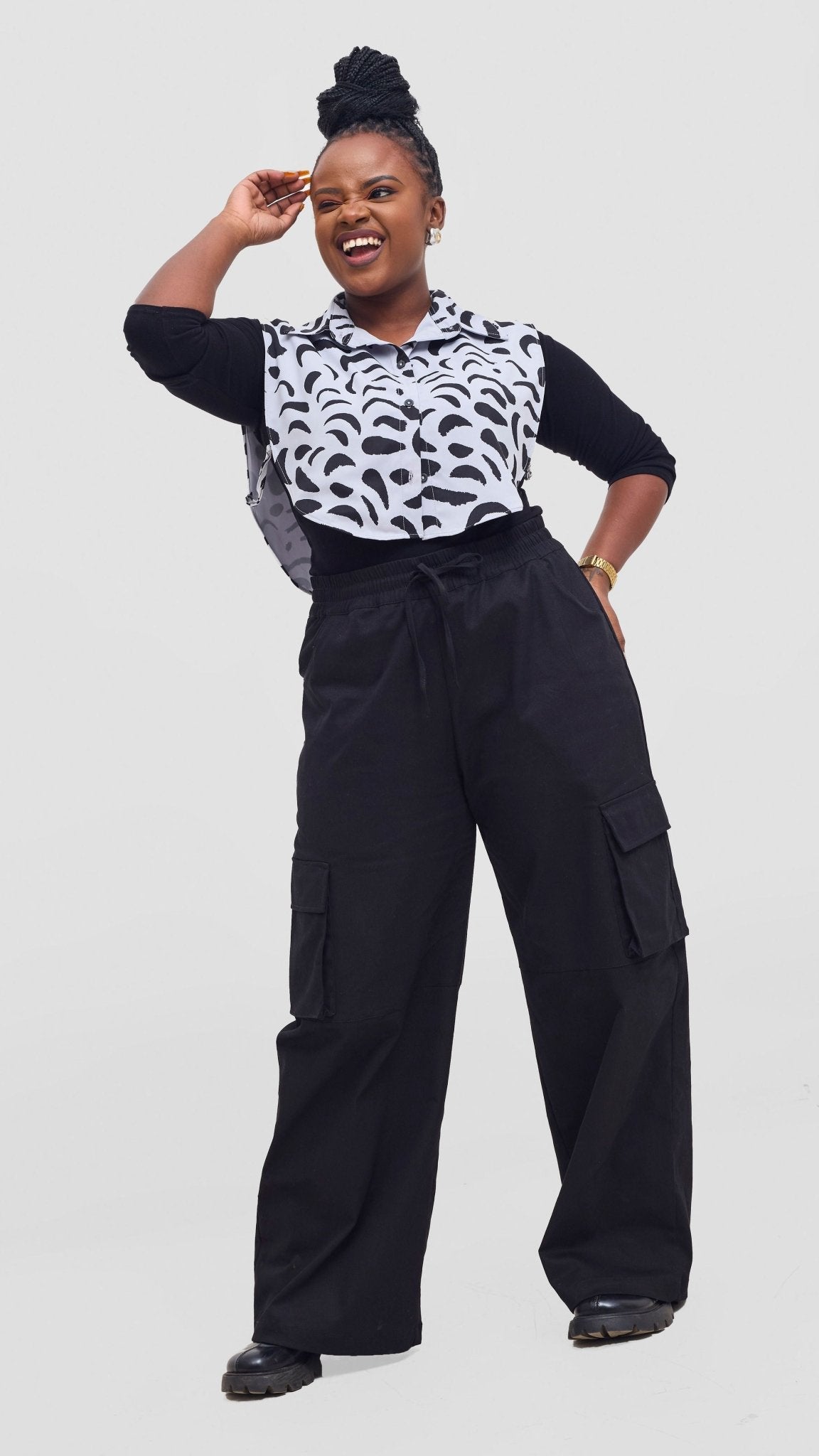 Shiv & Shikie X Safari Faux Collar Printed Shirt - Grey/Black Ezi Print - Shopzetu