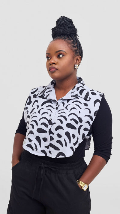 Shiv & Shikie X Safari Faux Collar Printed Shirt - Grey/Black Ezi Print - Shopzetu