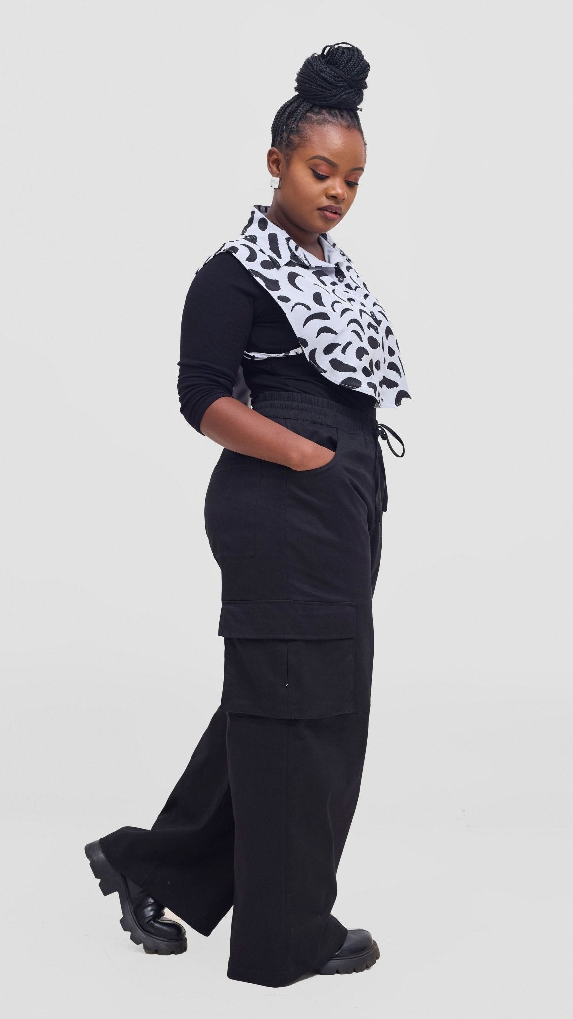 Shiv & Shikie X Safari Faux Collar Printed Shirt - Grey/Black Ezi Print - Shopzetu