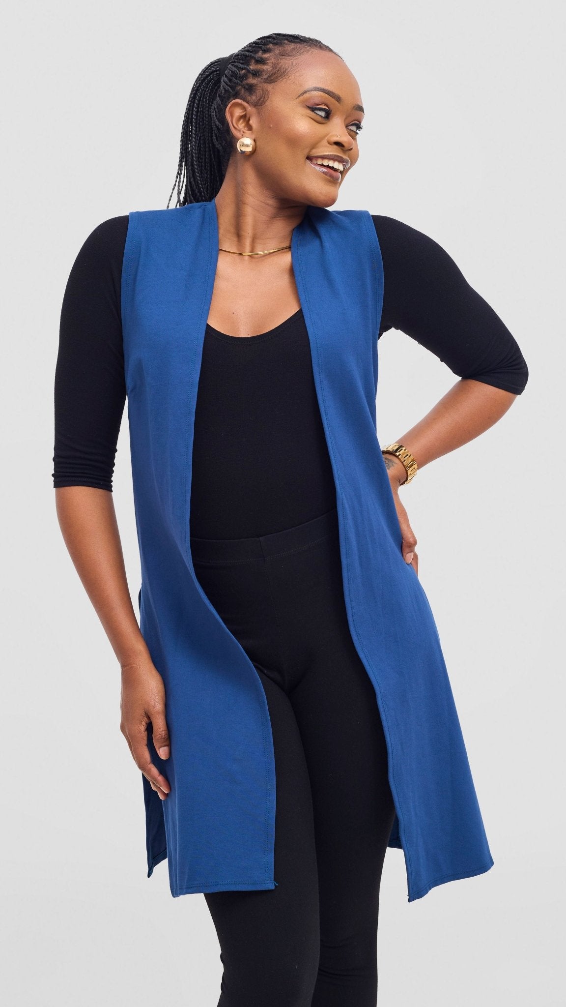 Vivo Waridi Sleeveless Overcoat - Dark Teal - Shopzetu