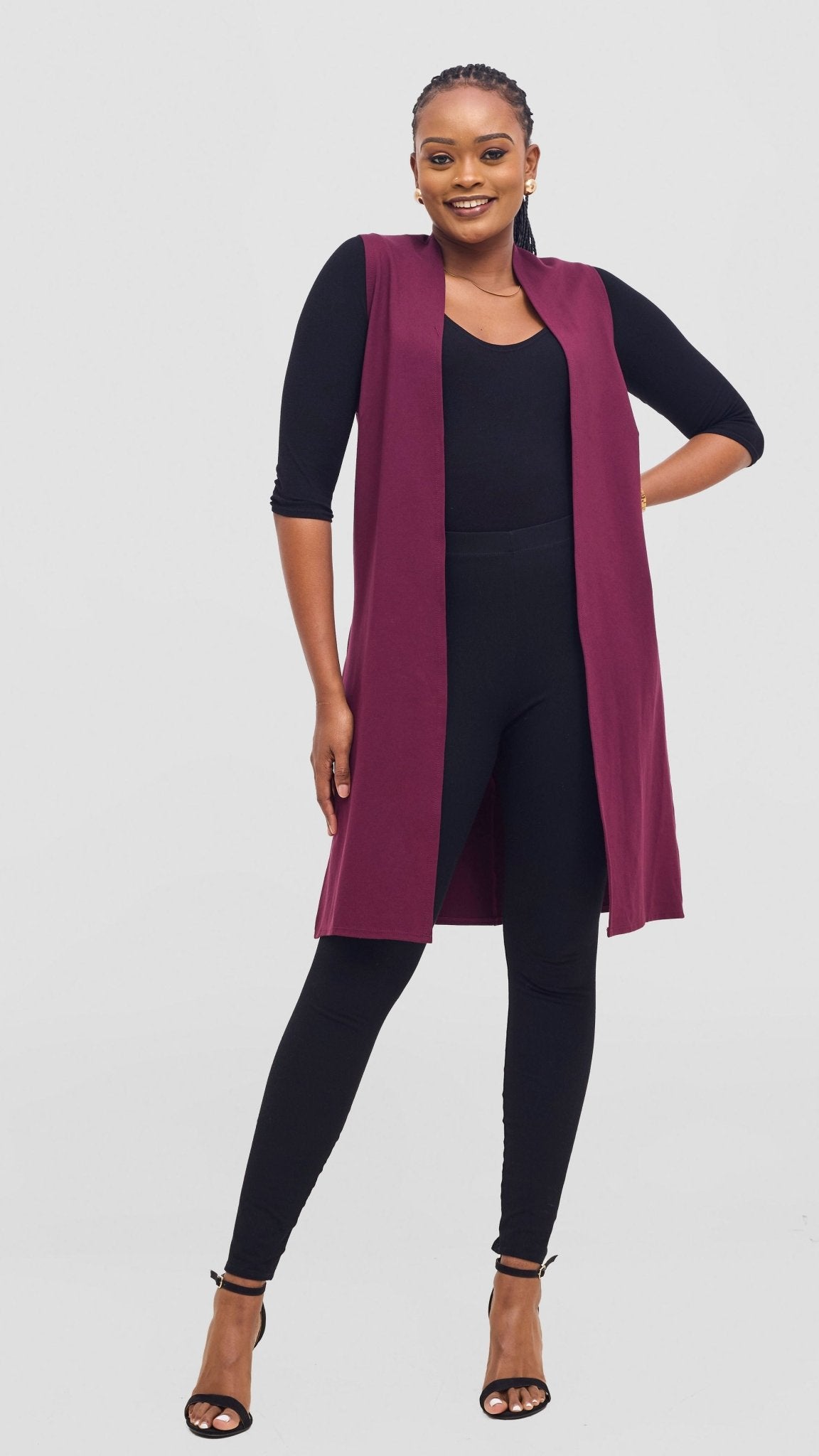 Vivo Waridi Sleeveless Overcoat - Burgundy - Shopzetu