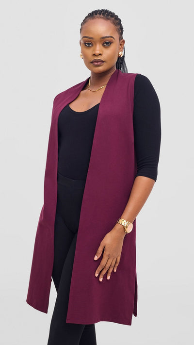Vivo Waridi Sleeveless Overcoat - Burgundy - Shopzetu