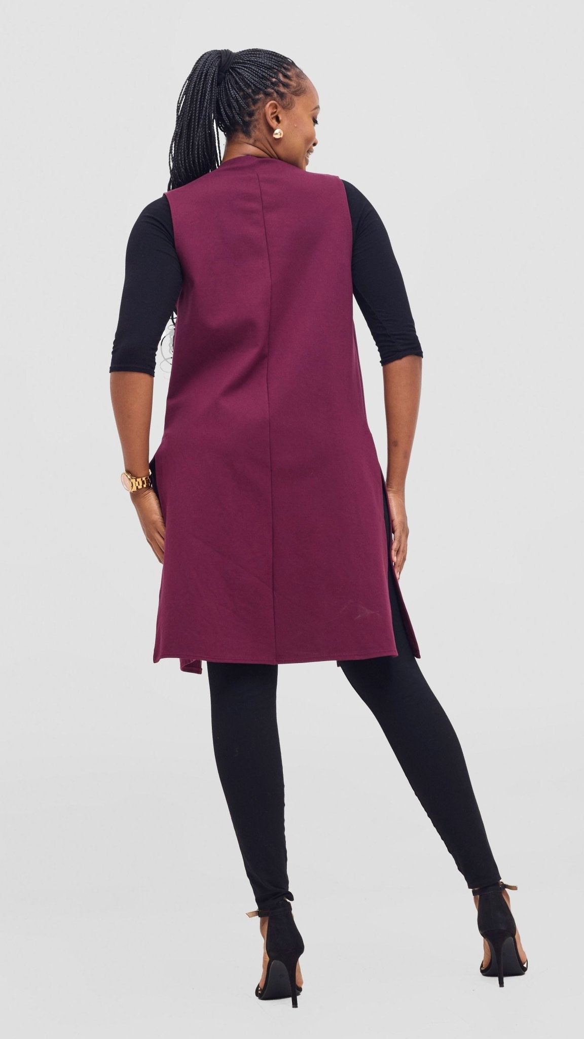 Vivo Waridi Sleeveless Overcoat - Burgundy - Shopzetu
