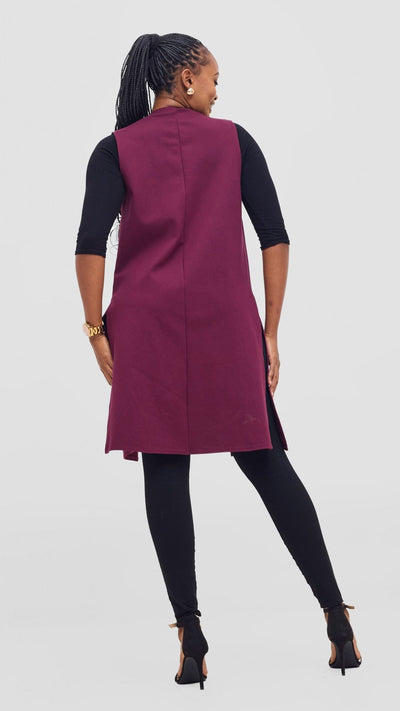 Vivo Waridi Sleeveless Overcoat - Burgundy - Shopzetu