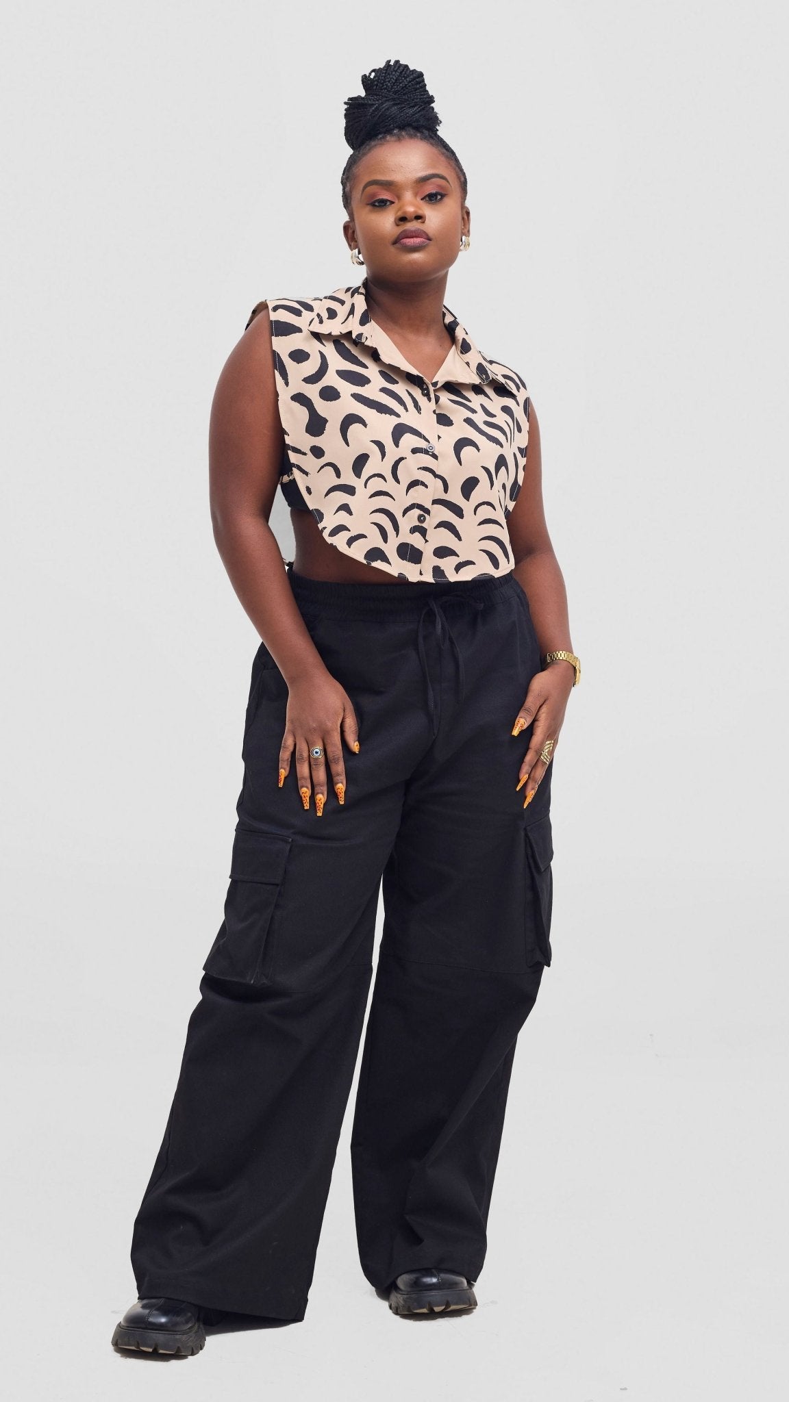 Shiv & Shikie X Safari Faux Collar Printed Shirt - Taupe/Black Ezi Print - Shopzetu