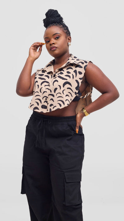 Shiv & Shikie X Safari Faux Collar Printed Shirt - Taupe/Black Ezi Print - Shopzetu