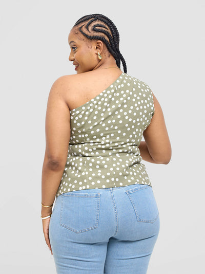 Pure Buxom Polka One Shoulder Vest Top - Green - Shopzetu