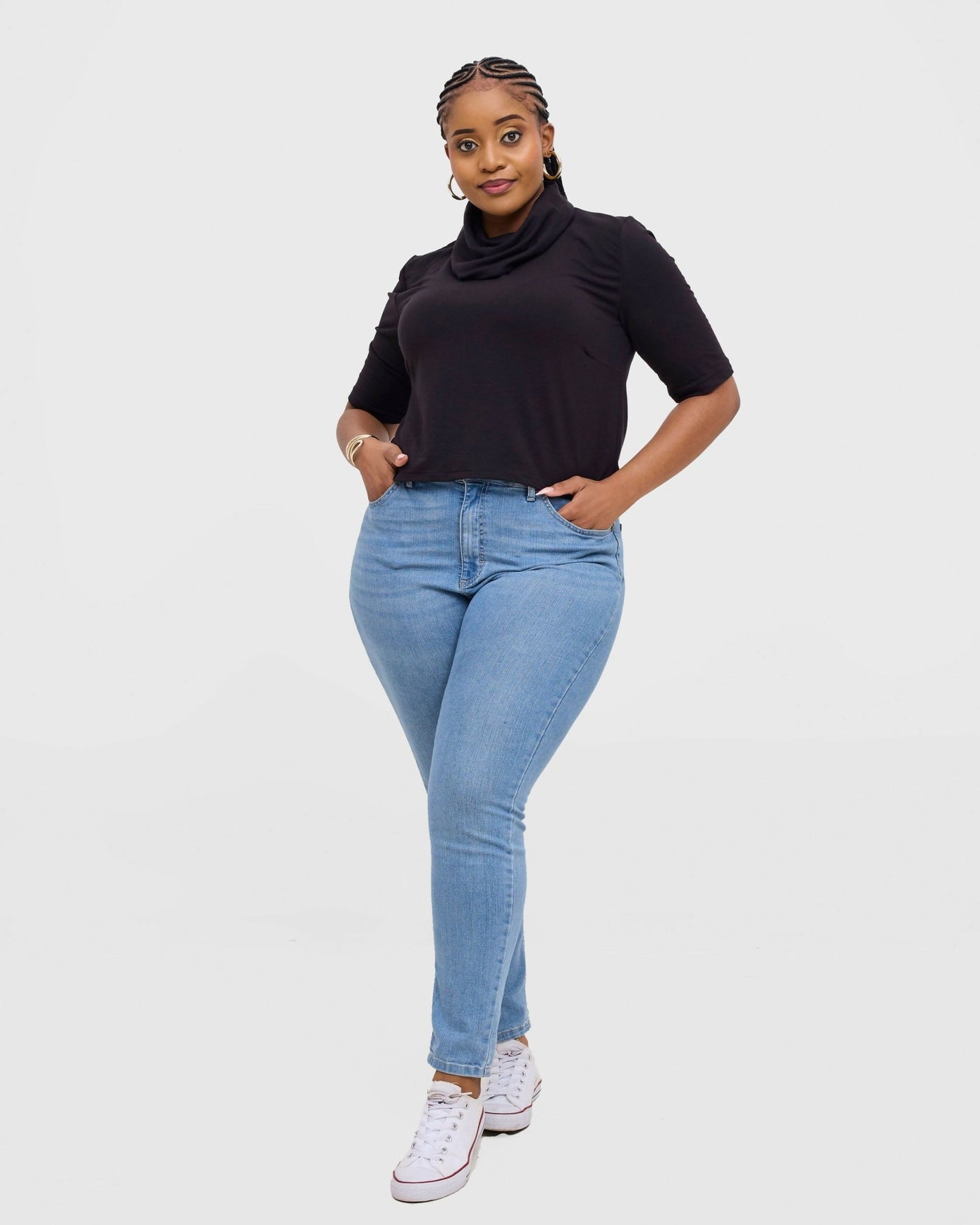 Gravio Fashions Cowl Neck Top - Black - Shopzetu