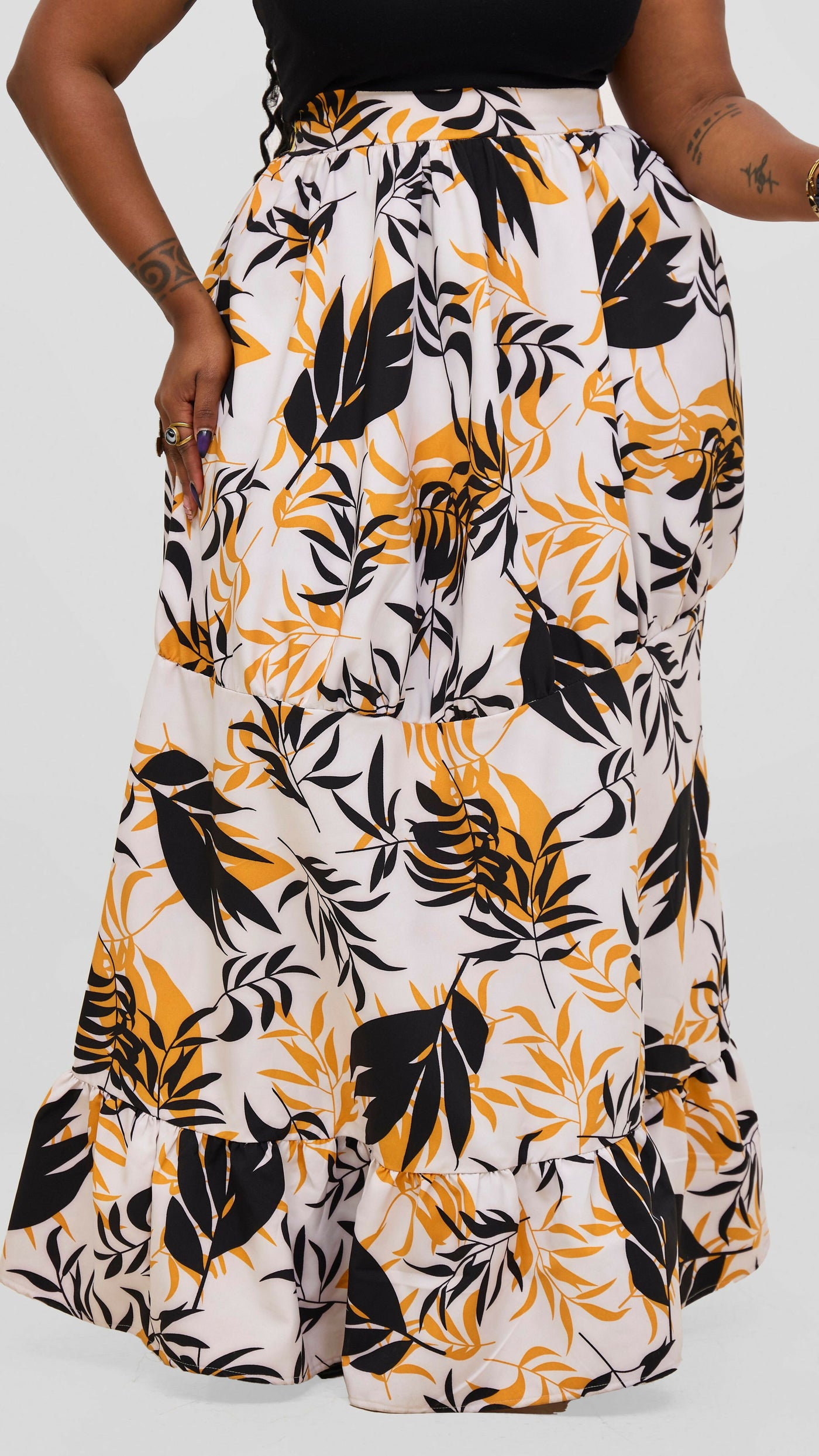 Zosa Leafy Wild Whisp Tiered Skirt - Black Print