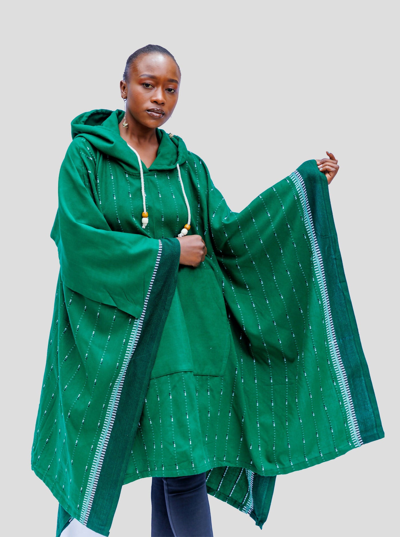 Liquid Lemn Jasiri Poncho with Pockets - Green