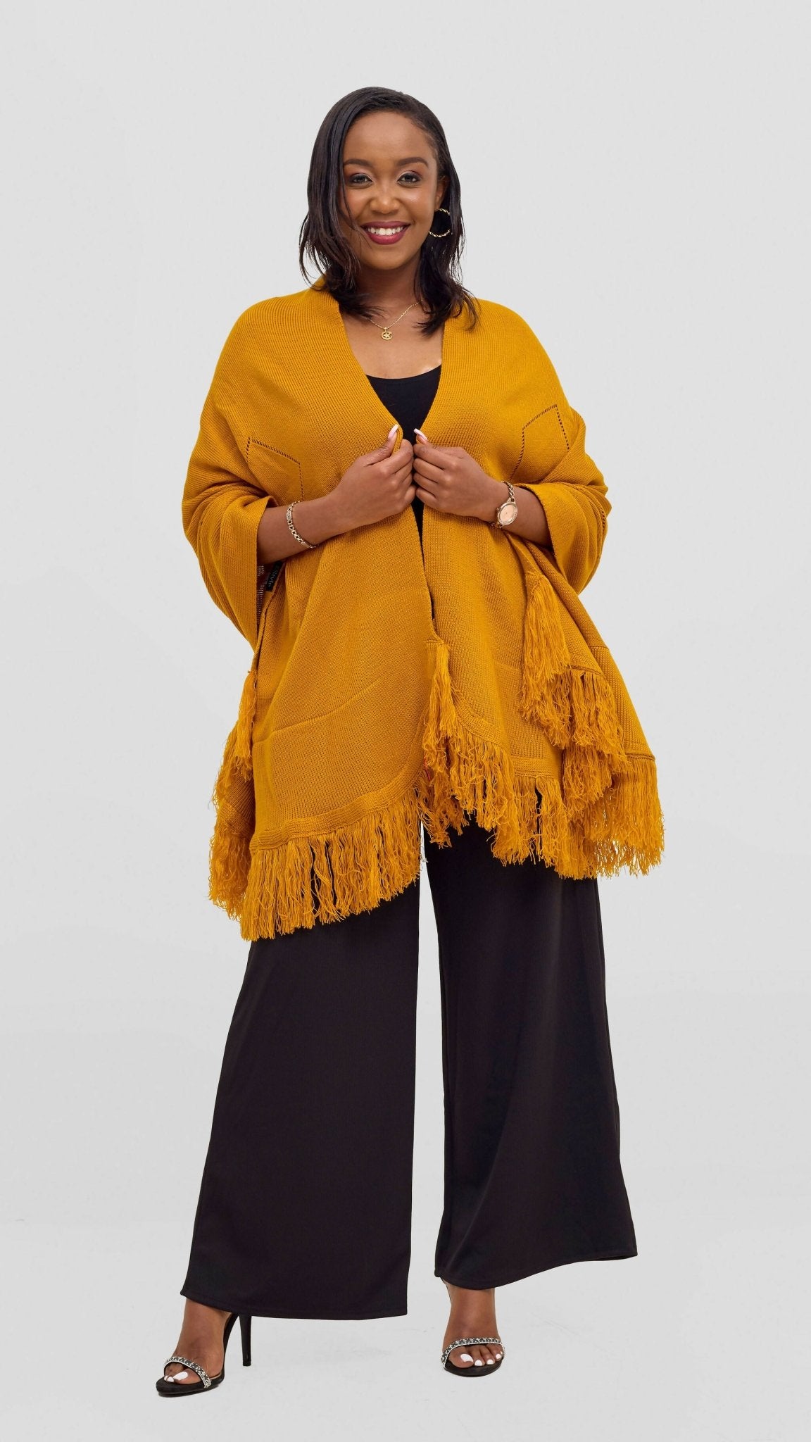 Anel's Diamond Poncho - Mustard - Shopzetu