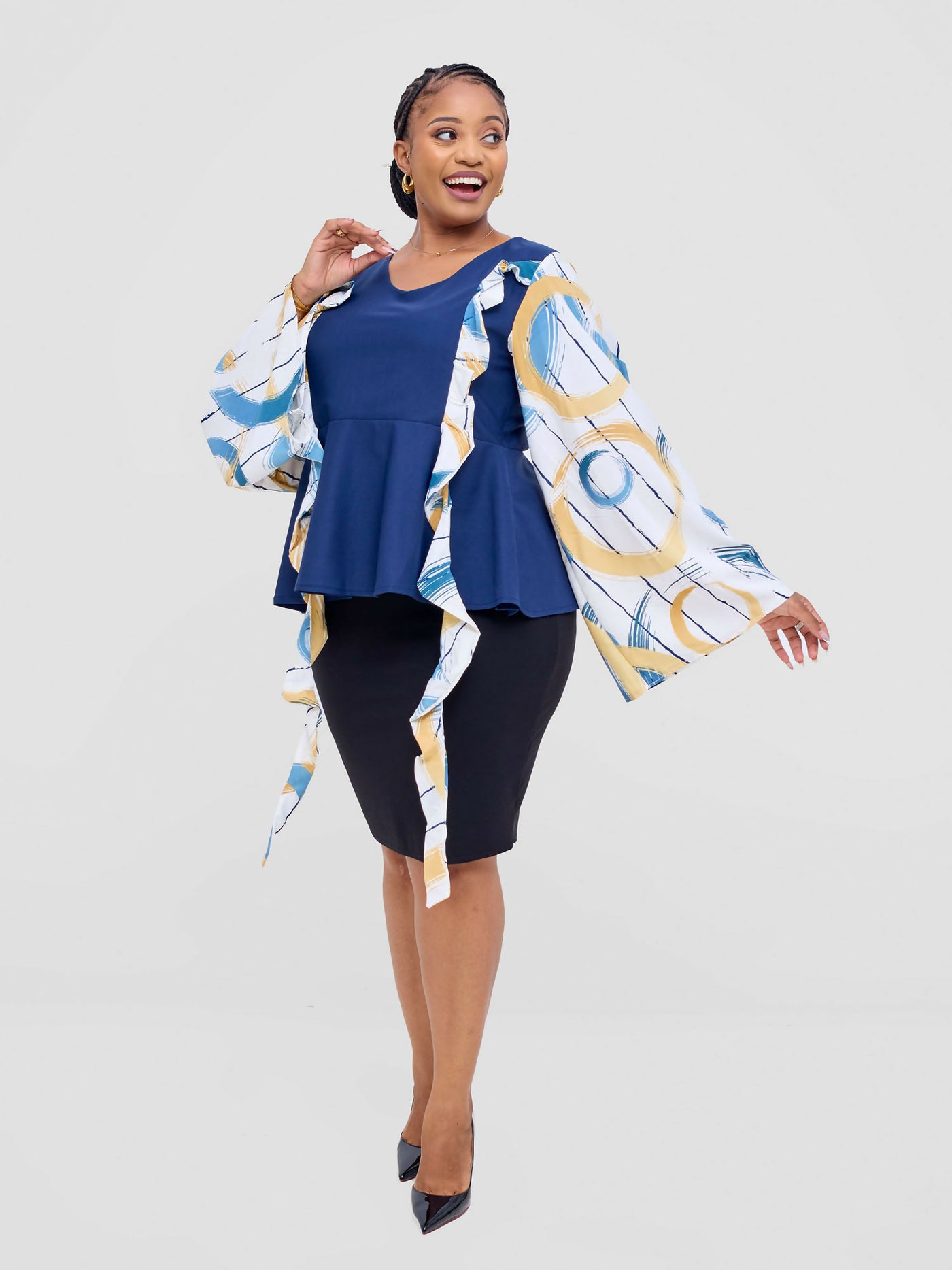DnD Couture Didi Luxe Blouse Top - Navy Blue - Shopzetu