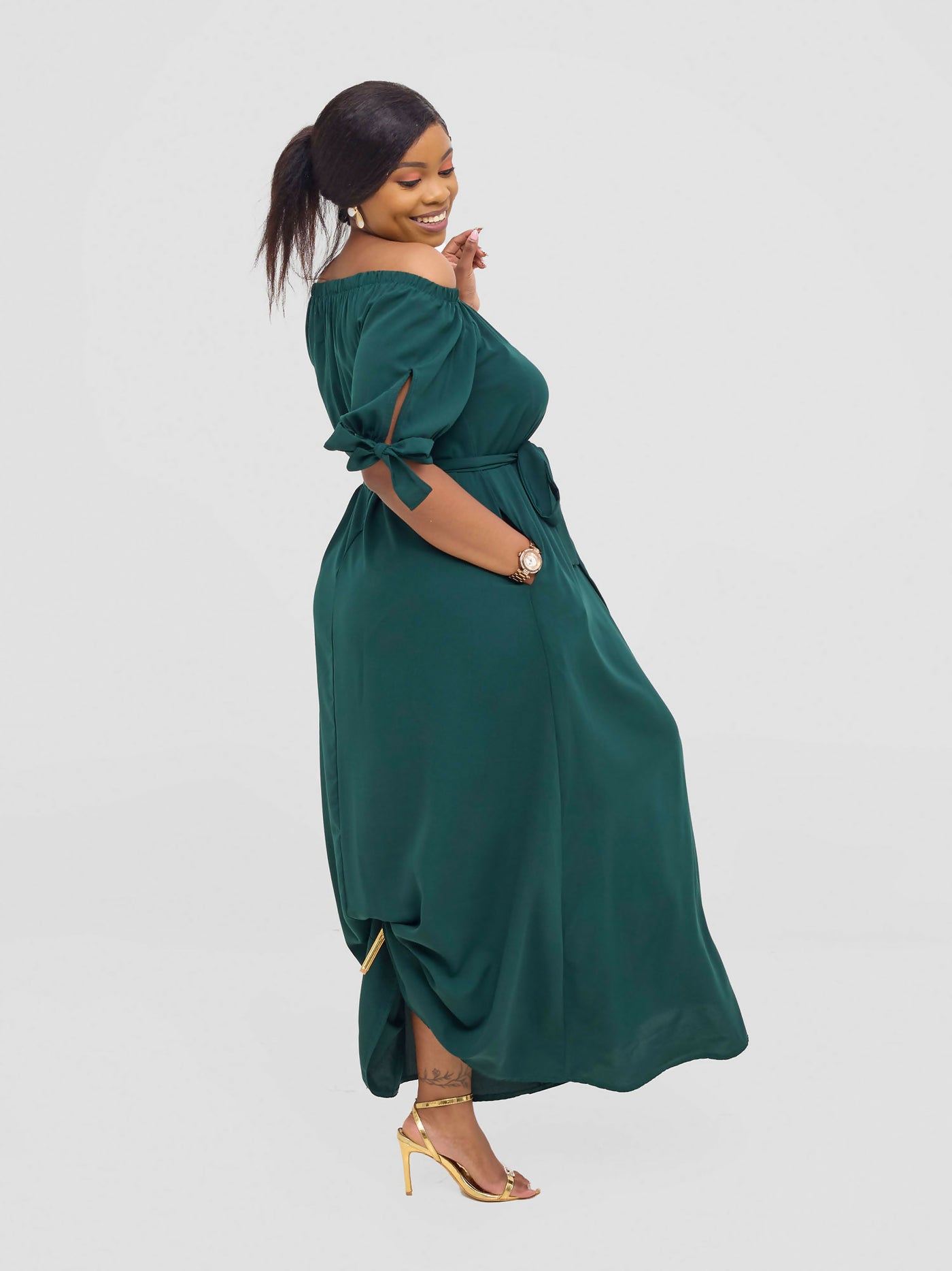 Salok Wear Dabby Offshoulder Dress - Green - Shopzetu
