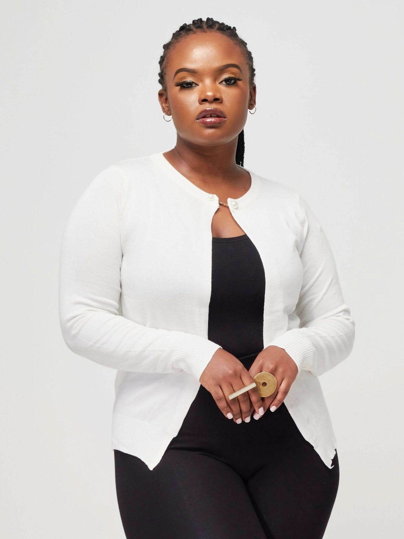 The Fashion Frenzy One Button Cardigan - White - Shopzetu