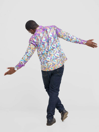 Mendilines Warm African Shirt - Purple / Blue Print - Shopzetu
