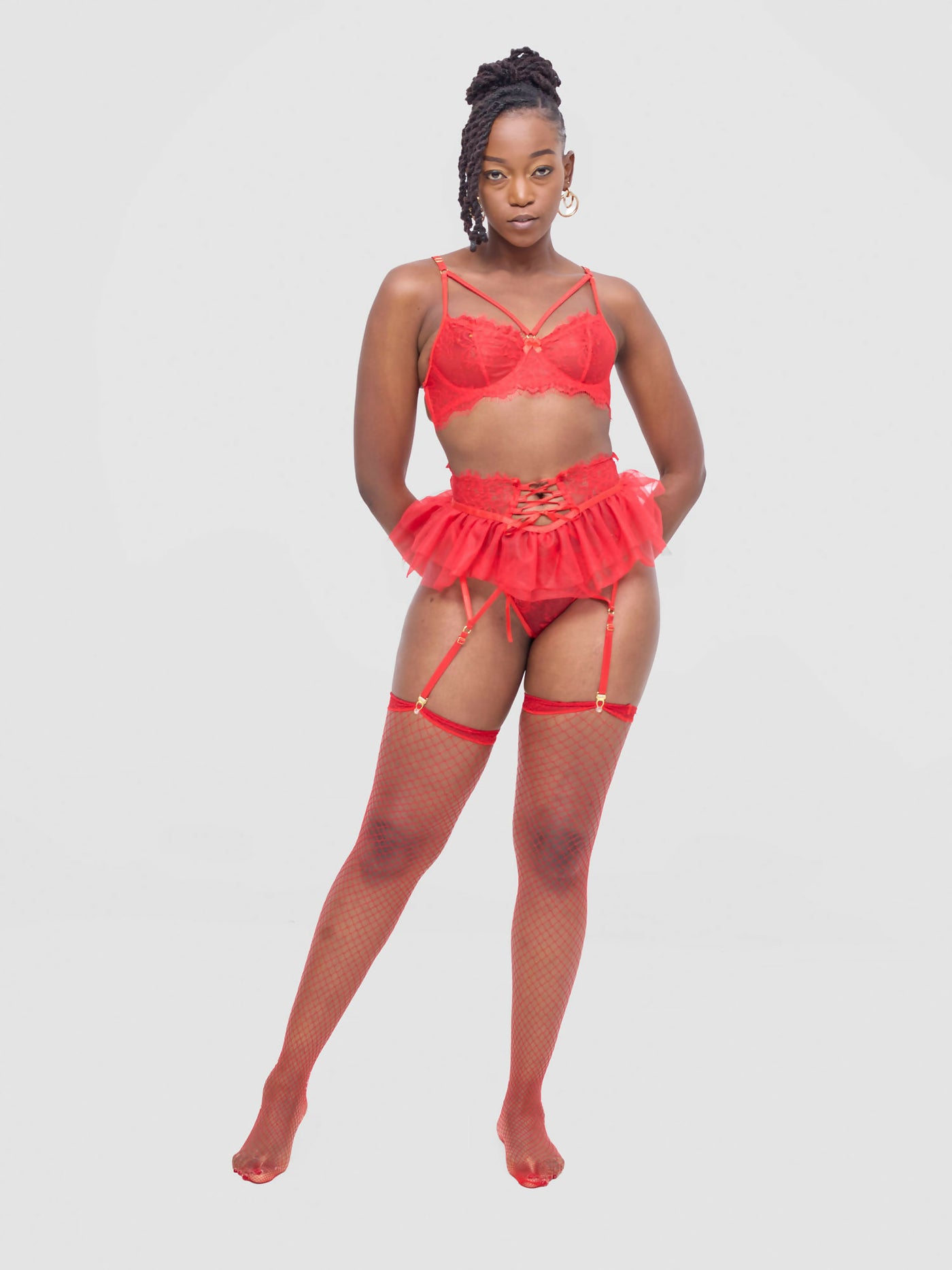 Posh Lingerie & More Lacing Detailed Fantasy Set Nightgown Lingerie - Red - Shopzetu