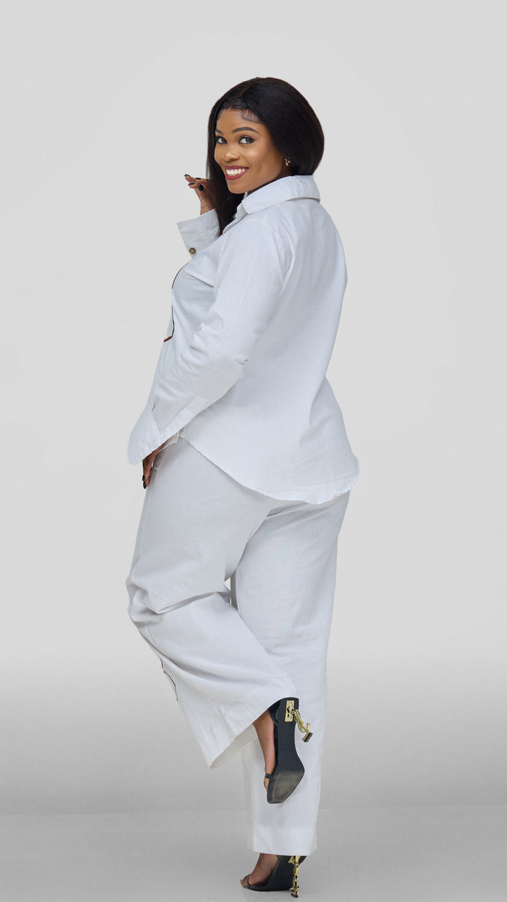 Inroses Joyful  Linen Two Piece Set - White/Brown