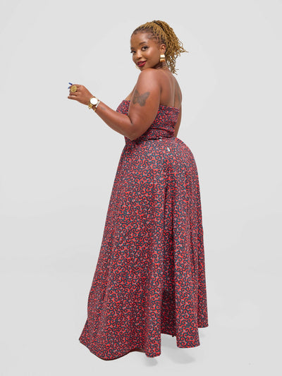 Waridi Africa Moto Bustier Dress - Red / Black - Shopzetu