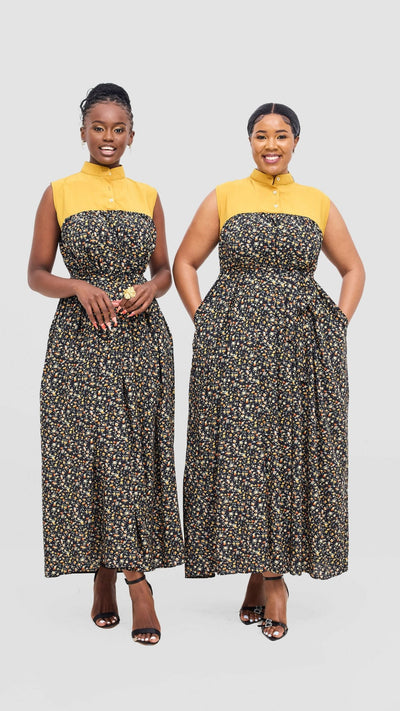 Rimyel Limited Button Dress - Mustard - Shopzetu