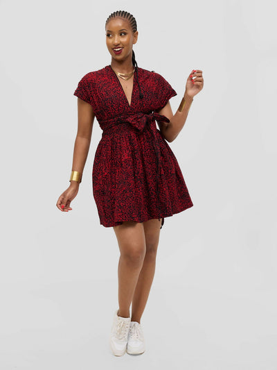 Waridi Africa Kwanza Skater Dress - Red / Black - Shopzetu