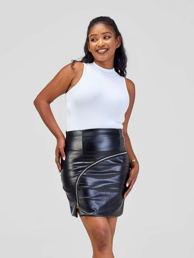 Misstcal Leather Skirt - Black - Shopzetu