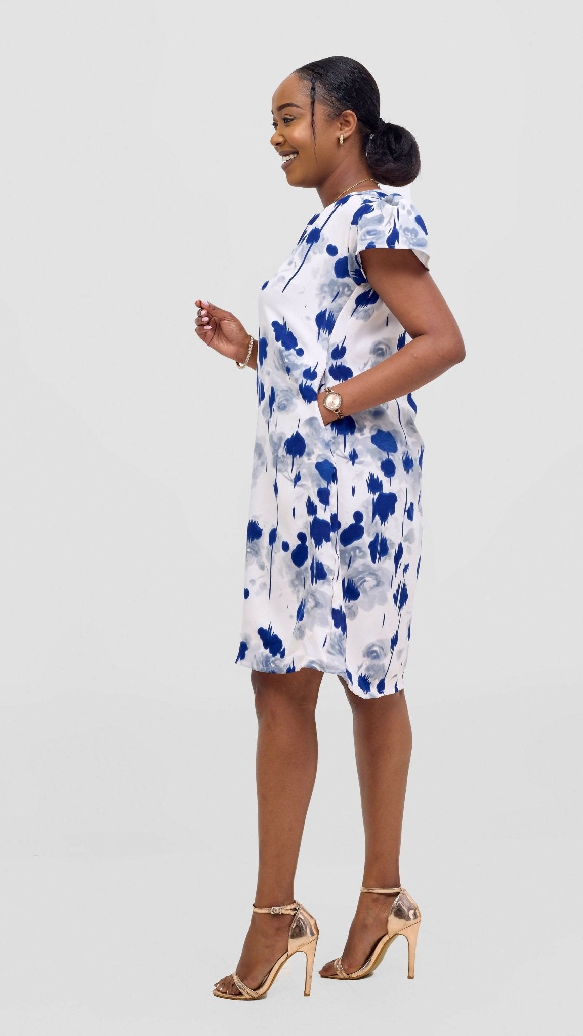 Kakiba Collections Zipporah Shift Dress - Blue Print - Shopzetu