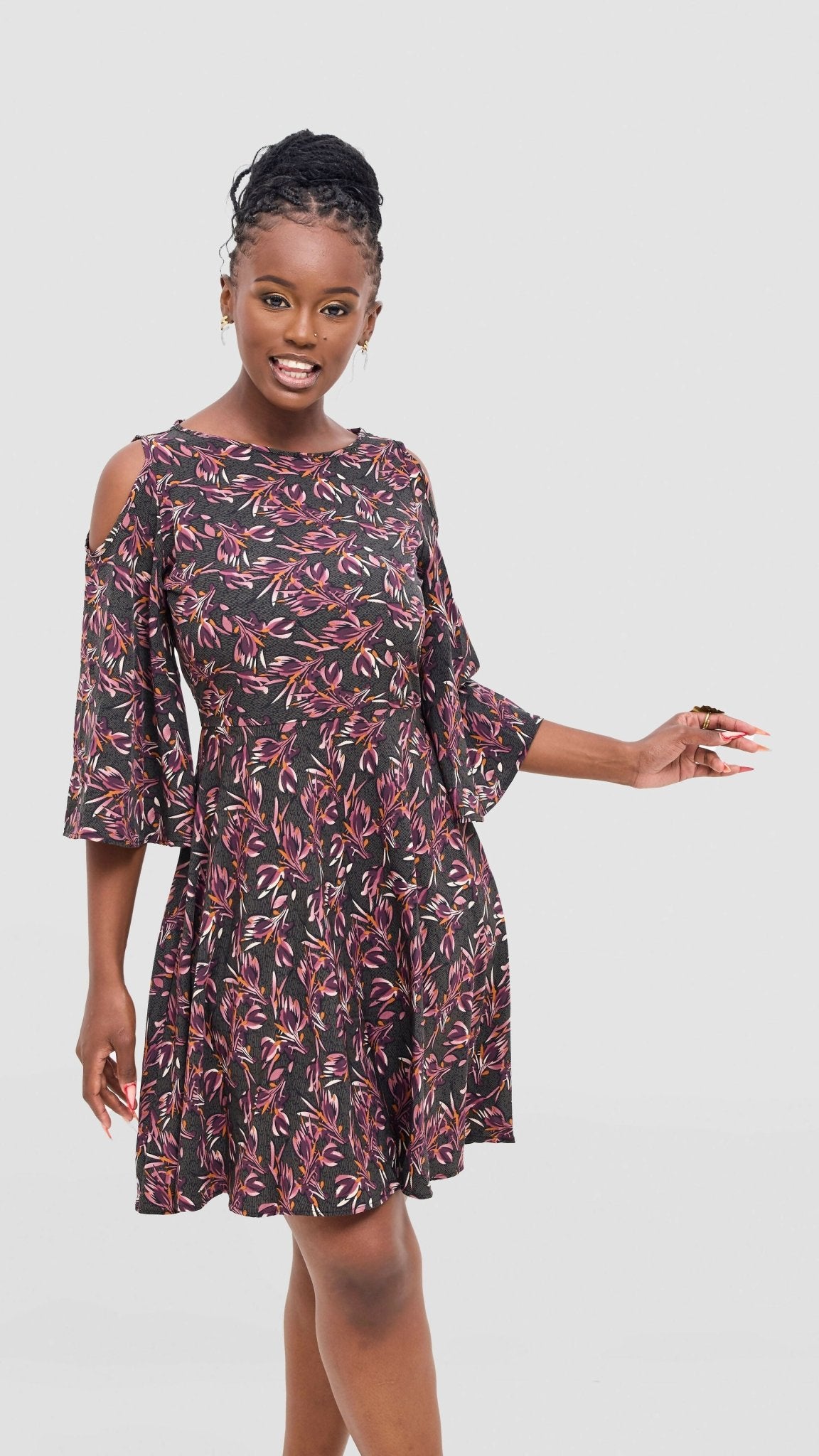 Rimyel Limited Skater Dress - Grey Print - Shopzetu