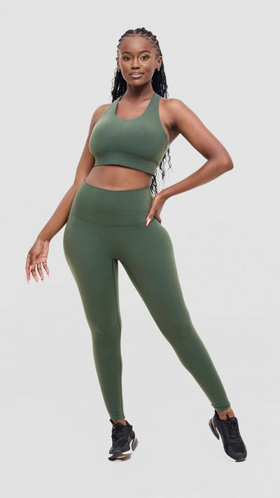 Flen Store Racer Back Sports Bra And Leggings Set - Green - Shopzetu