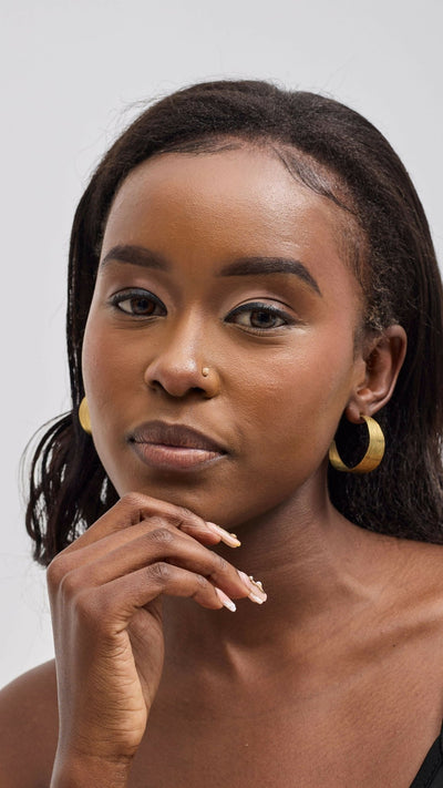 Ziria Designs Textured Hoop Earring - Brass - Shopzetu