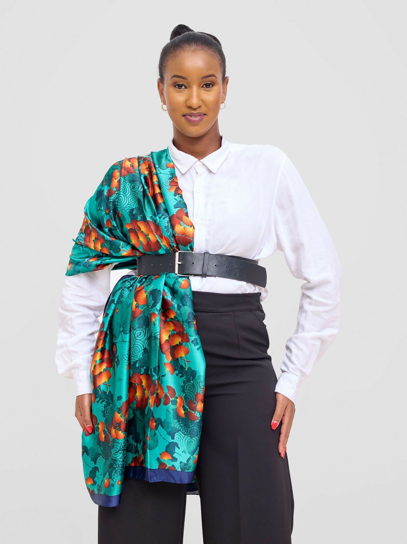 Ukiyo Lifestyle Silk Scarf - Teal Green Print - Shopzetu