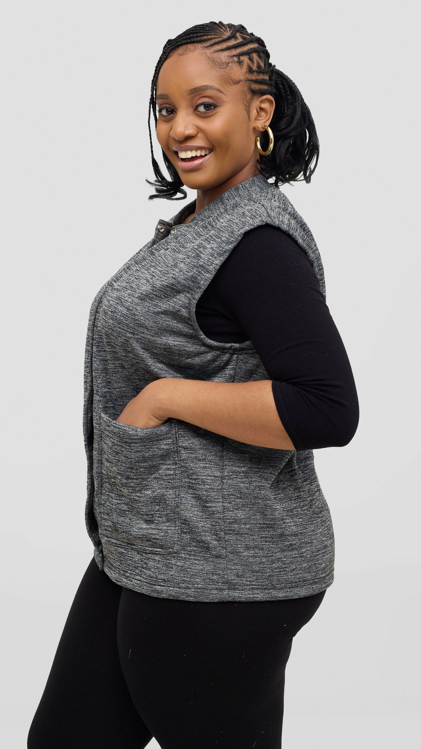 Timyt Urban Wear Fleece With Frontal Pockets & Press Button Sweater - Dark Grey