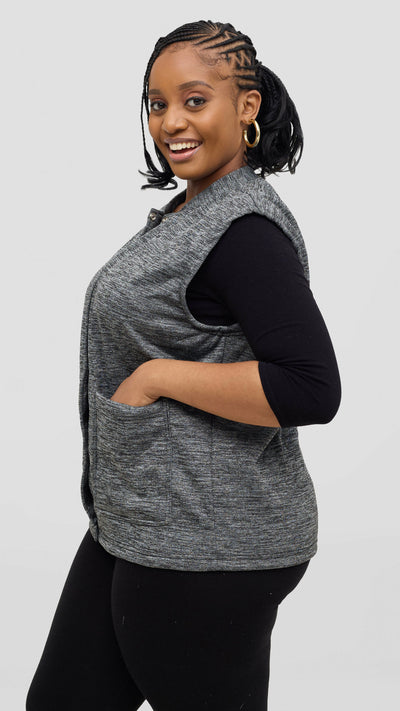 Timyt Urban Wear Fleece With Frontal Pockets & Press Button Sweater - Dark Grey