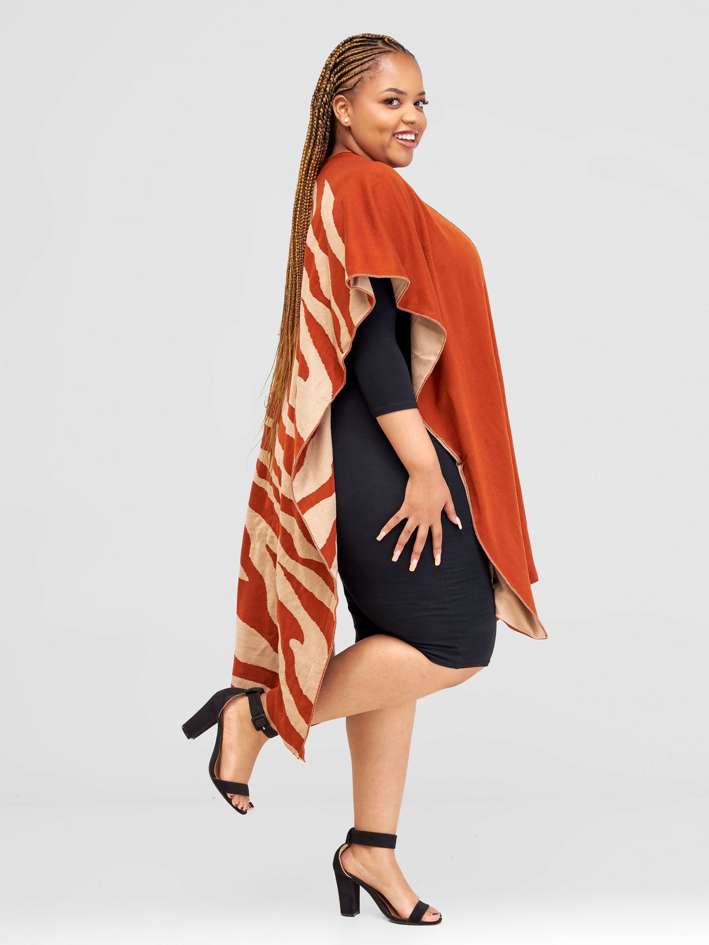 Anel's Double Sided Zenny Poncho - Rust - Shopzetu